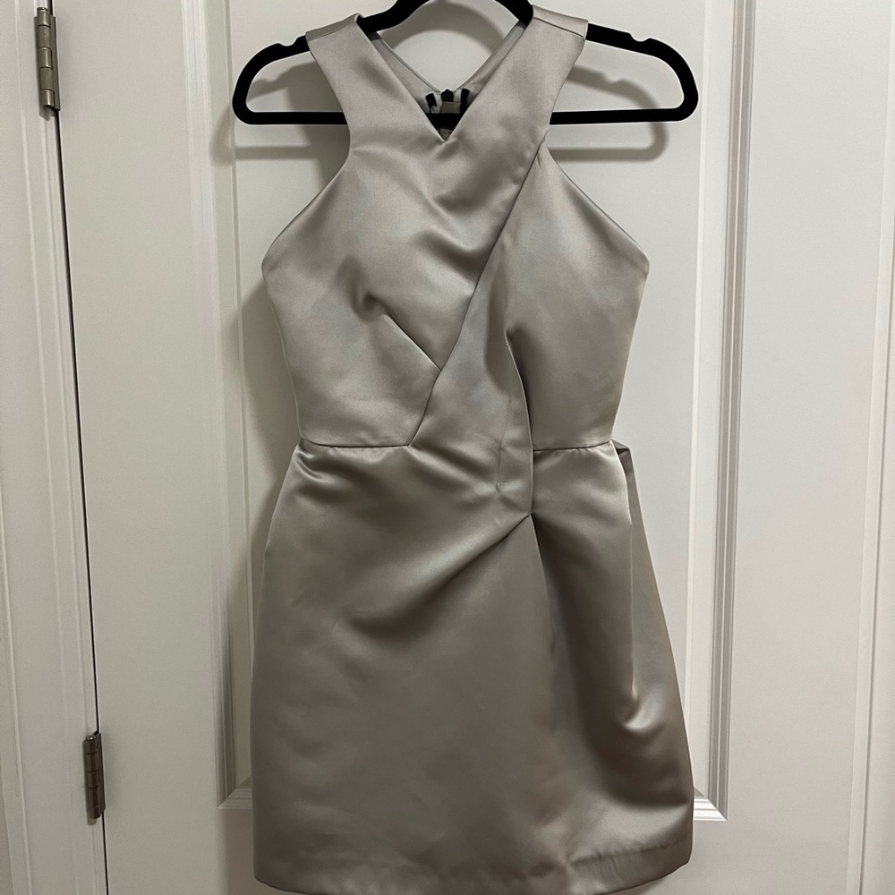 Roland Mouret Silver Satin Dress (Size 4)